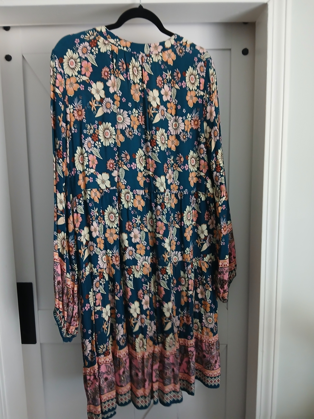Suzanne Betro Teal Floral Mini Dress with Pink Border